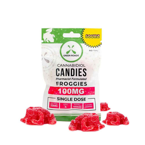 Green Roads 100mg CBD Candies Froggies Sourz Single Dose (25mg x 4) - Natty Supps