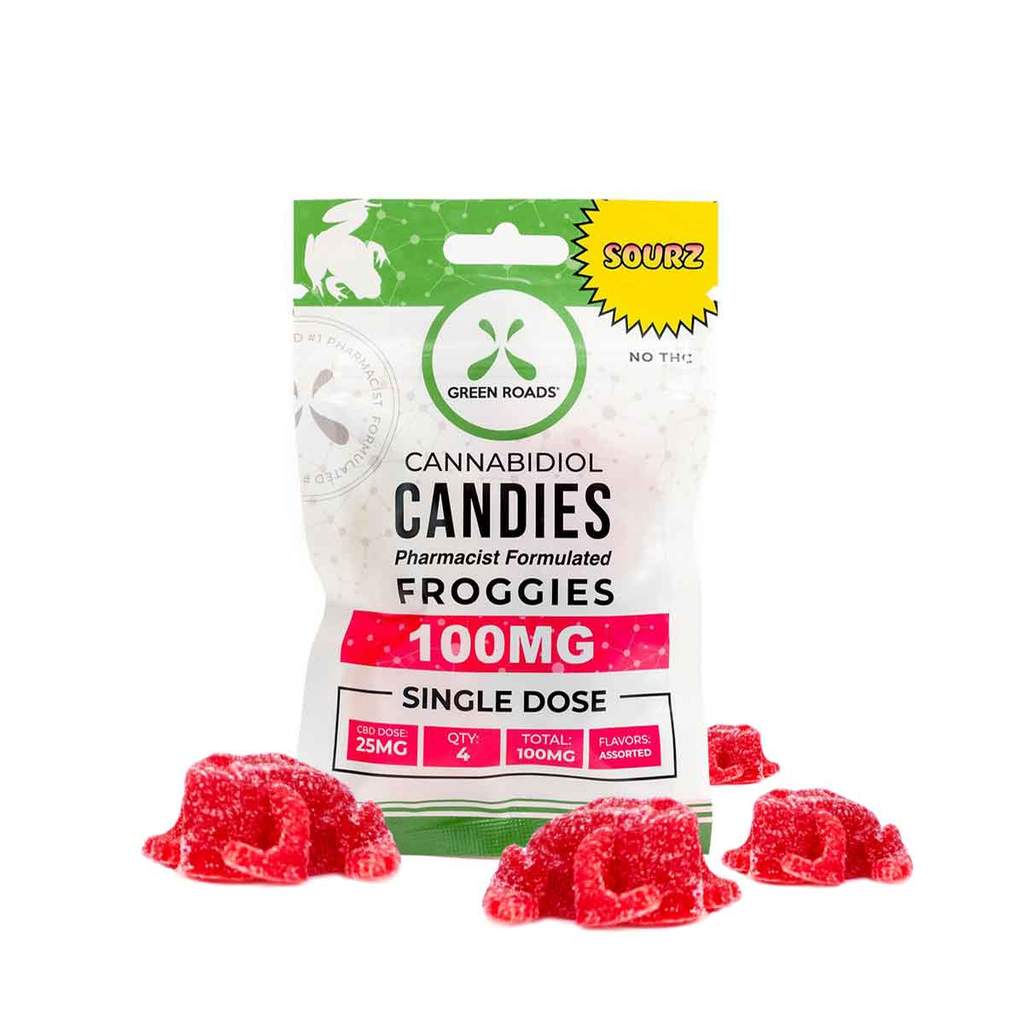 Green Roads 100mg CBD Candies Froggies Sourz Single Dose (25mg x 4) - Natty Supps