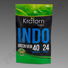 Load image into Gallery viewer, Kratom Kaps Indo Green Vein 24g 40 ct Capsules - Natty Supps